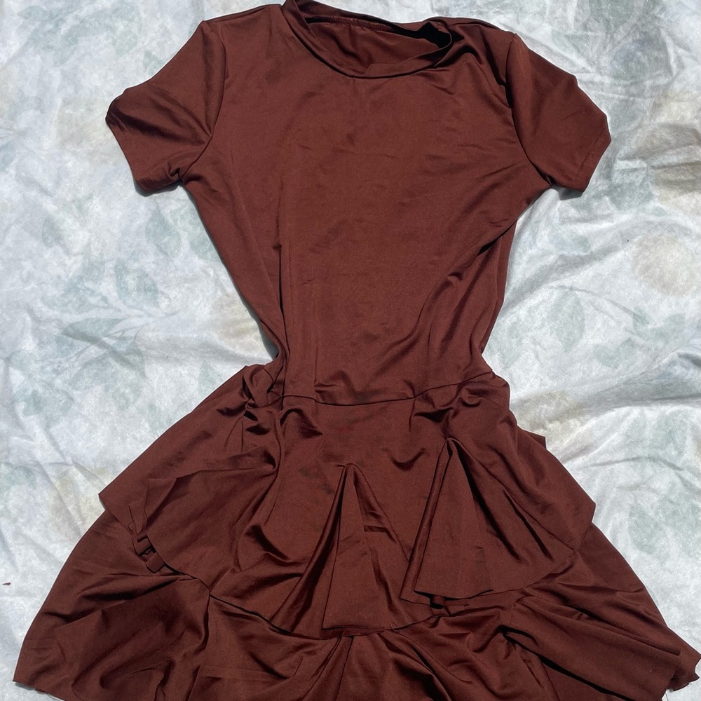 SHEIN Brown Ruched Fit and Flare Mini Dress